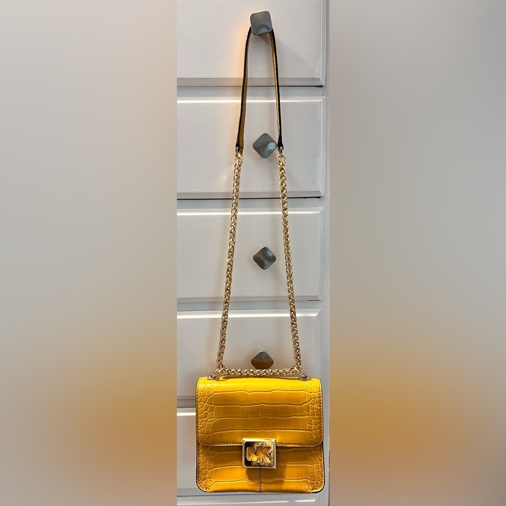 Michael Kors Yellow Croc-Embossed Shoulder Bag - Picture 15 of 15